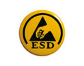 ESD-Kennzeichen Gelbes ESD-Kennzeichen auf einem Sicherheitsschuh