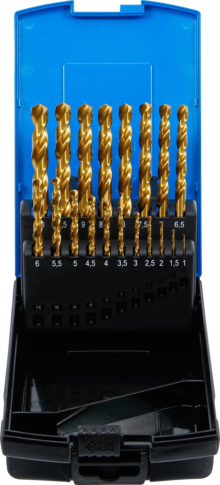Spiralbohrer-Satz, HSS-G, titan-nitriert, 1 - 10 mm, 19-tlg.