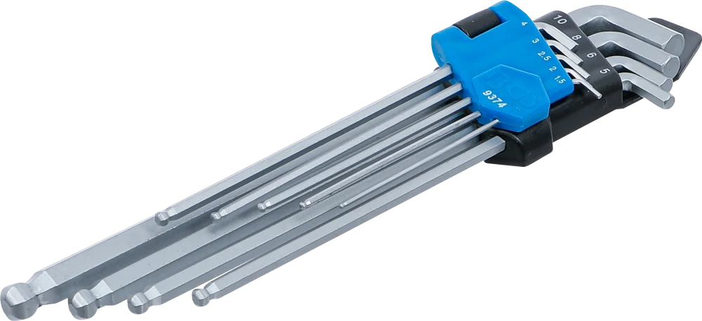 Winkelschlüssel-Satz, extra lang + extra kurz, Innensechskant / Innensechskant mit Kugelkopf 1,5 - 10 mm, 9-tlg.