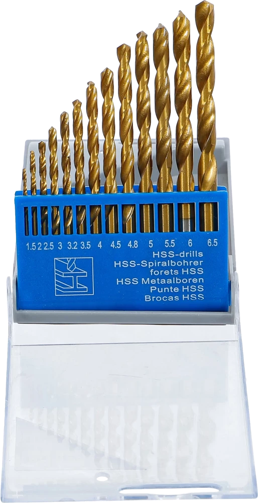 HSS-Spiralbohrer-Satz, titan-nitriert, 1,5 - 6,5 mm, 13-tlg.