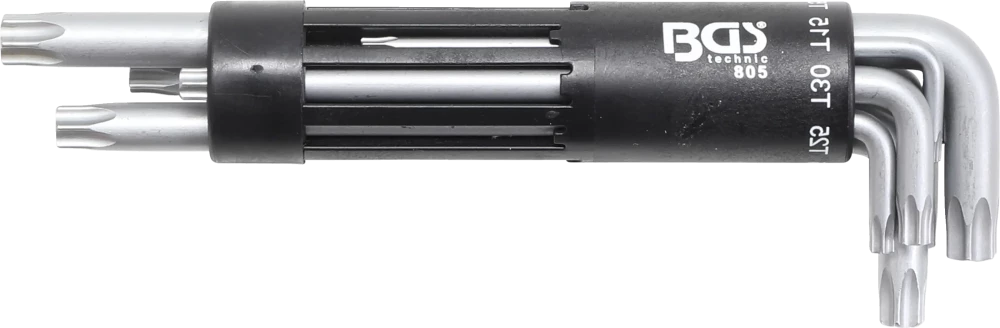 Winkelschlüssel-Satz, extra lang, T-Profil (für Torx) mit Bohrung T10 - T50, 8-tlg.