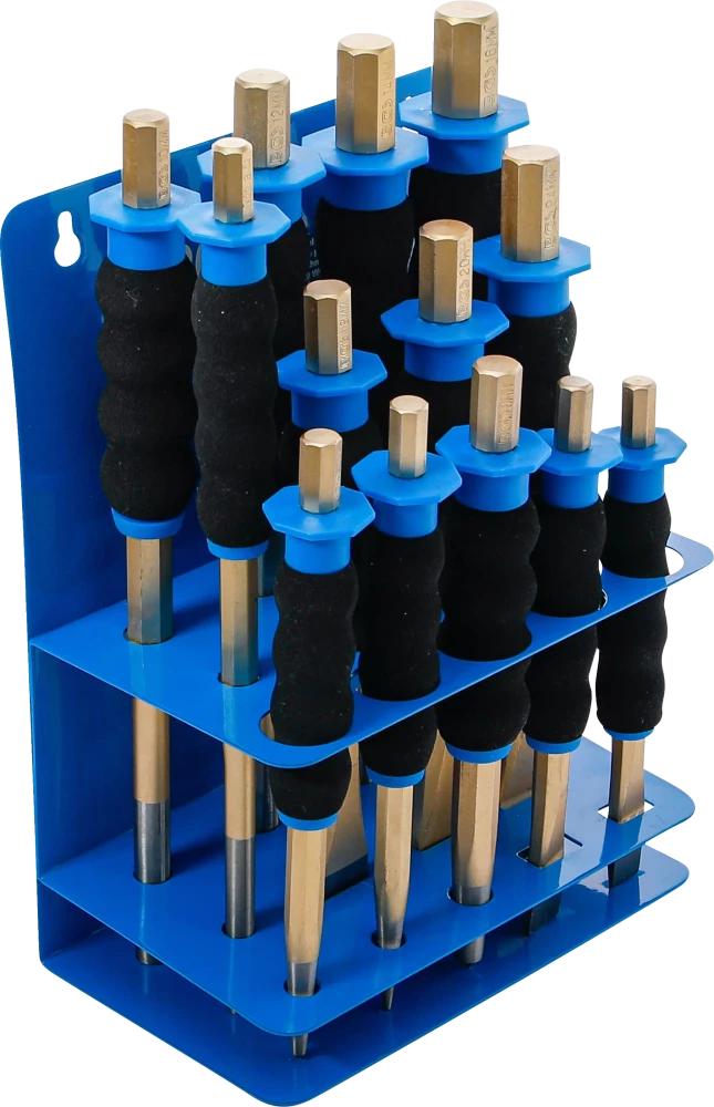 Splintentreiber-/ Körner-/ Flachmeißel-Satz, mit Handschutz, 13-tlg.