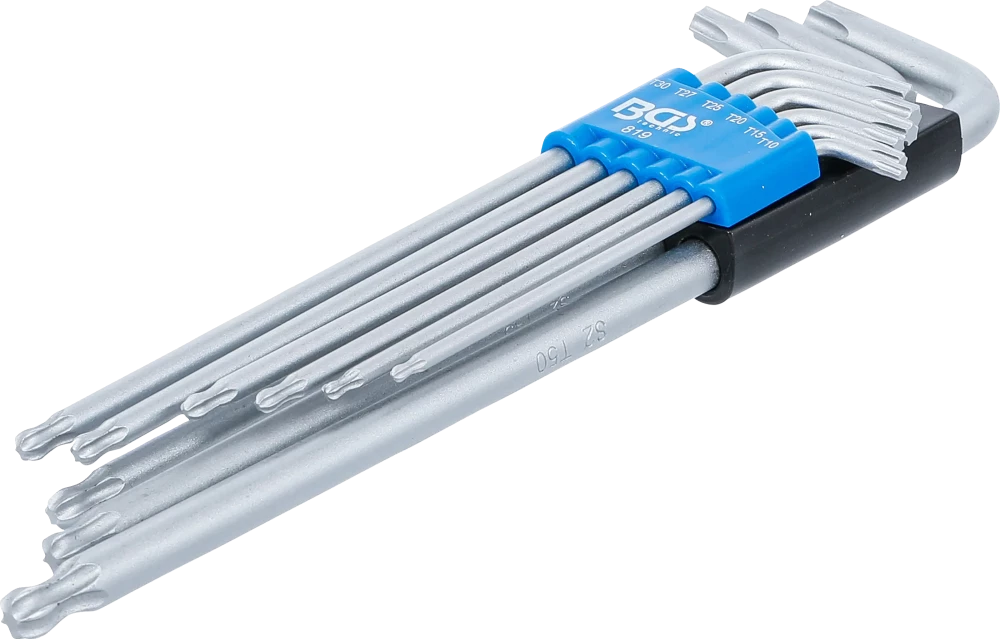 Winkelschlüssel-Satz, extra lang, T-Profil (für Torx) mit Kugelkopf, T10 - T50, 9-tlg.