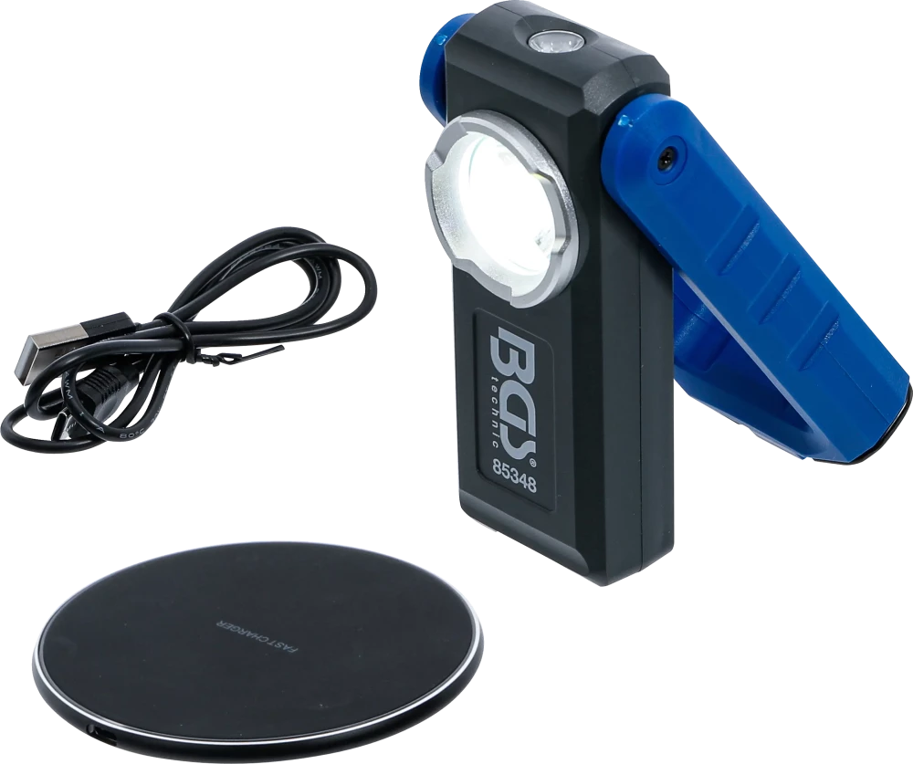 COB-LED-Werkstattleuchte mit Magnet und Haken, klappbar, mit induktiver Ladefunktion