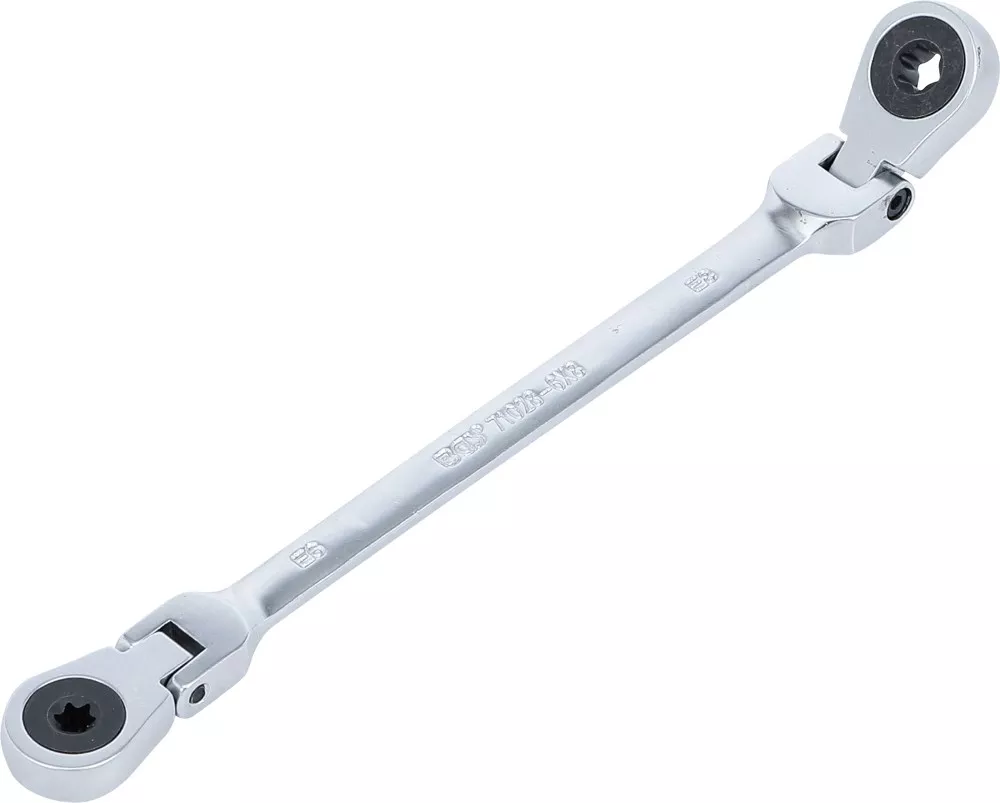 Doppel-Ratschen-Ringschlüssel, abwinkelbar, mit E-Profil Ringköpfen, SW E6 x E8