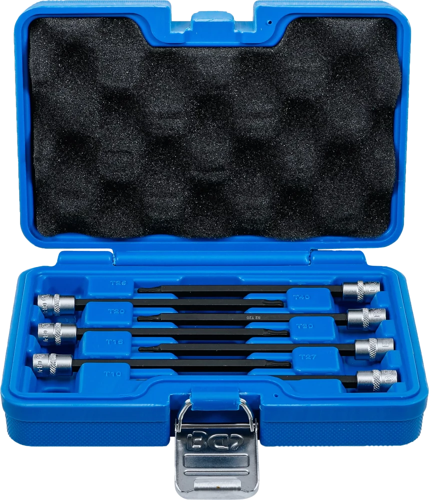 Bit-Einsatz-Sortiment, Antrieb Innenvierkant 6,3 mm (1/4"), T-Profil (für Torx) mit Kugelkopf T10 - T40, 7-tlg.