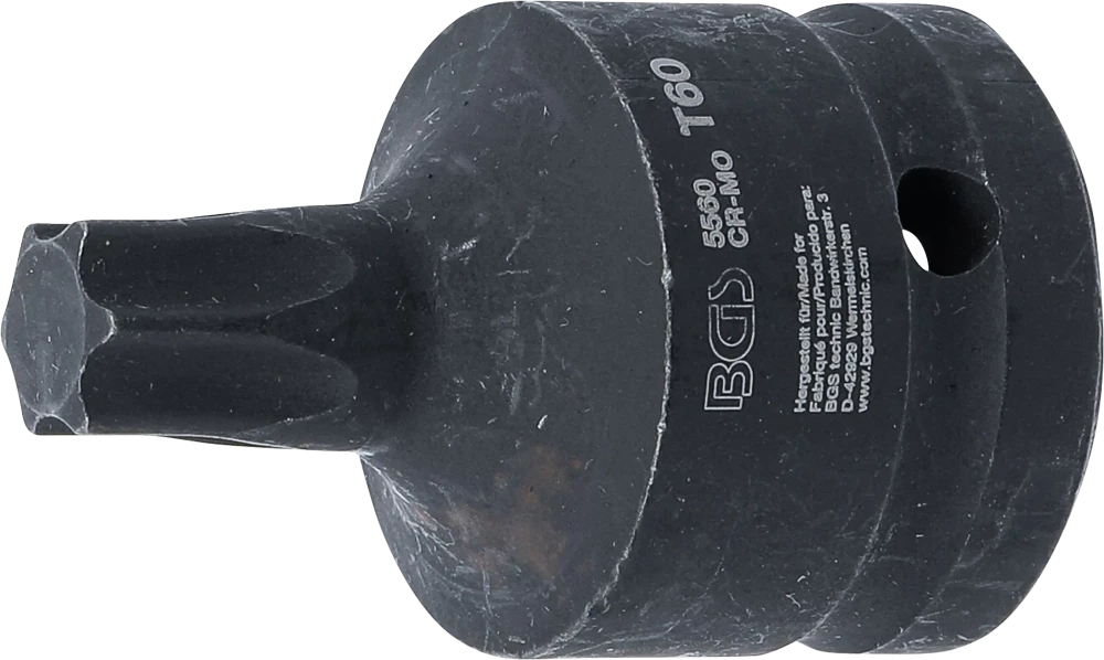 Kraft-Bit-Einsatz, Länge 60 mm, Antrieb Innenvierkant 20 mm (3/4"), T-Profil (für Torx) T60