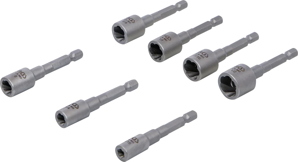 Ausdreh-Satz für Schrauben und Muttern, Antrieb Außensechskant 6,3 mm (1/4"), für Bohrmaschinen, 7-tlg.