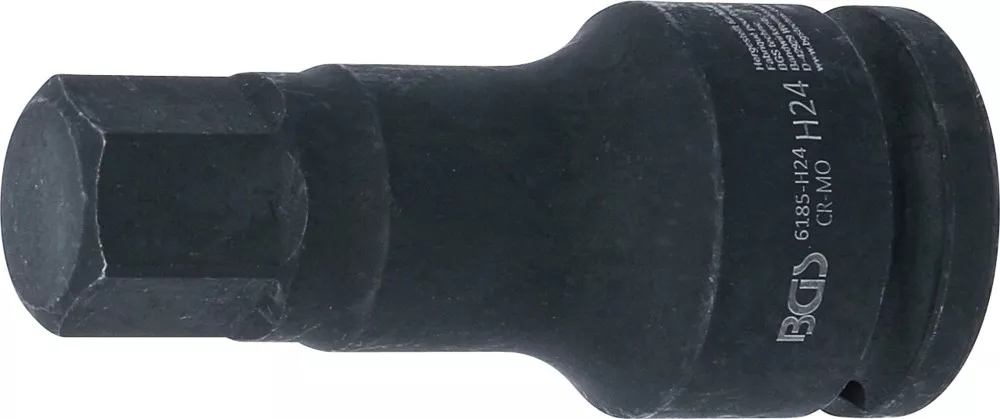 Kraft-Bit-Einsatz, Länge 100 mm, Antrieb Innenvierkant 20 mm (3/4"), Innensechskant 24 mm
