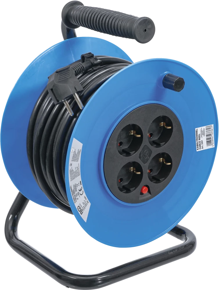 Kabeltrommel, 25 m, 3 x 1,5 mm², 4 Steckdosen, IP 20, 3000 W