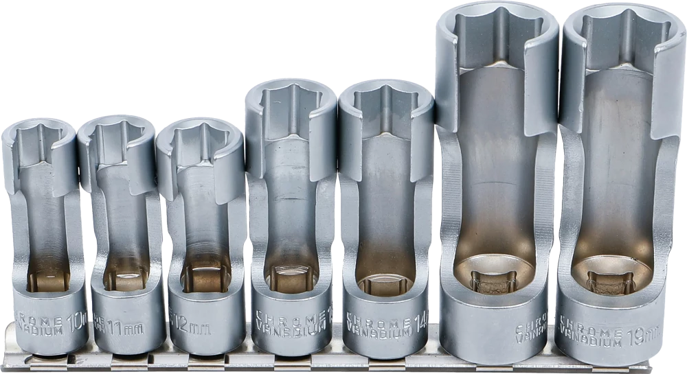 Spezial-Steckschlüssel-Einsatz-Satz, geschlitzt, Antrieb Innenvierkant 10 mm (3/8"), SW 10 - 19 mm, 7-tlg.