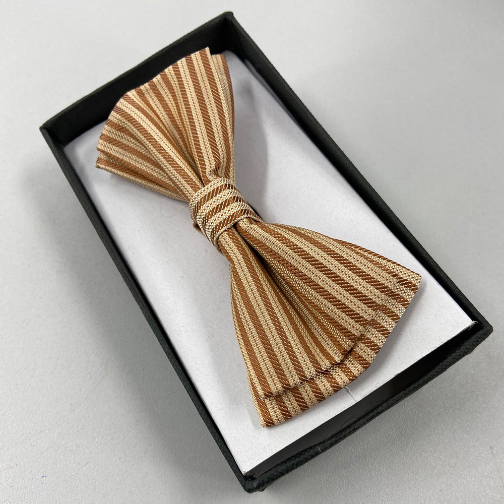 Fliege im Karton gold-braun gestreift
