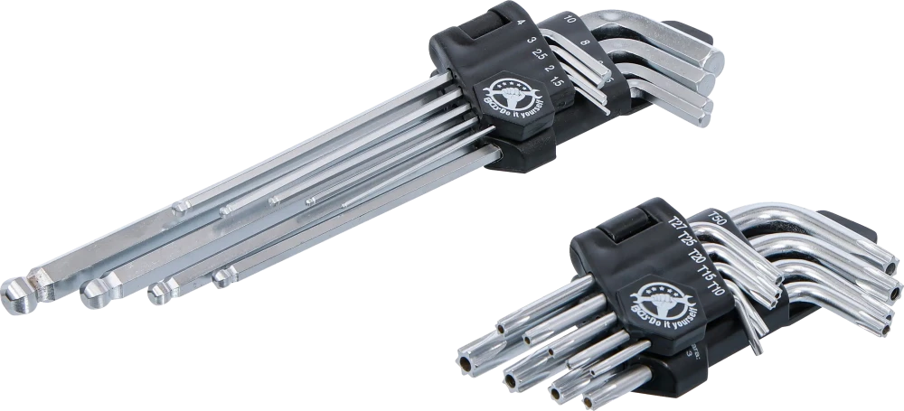Winkelschlüssel-Satz, lang, T-Profil (für Torx) T10 - T50 / Innensechskant 1,5 - 10 mm, 18-tlg.