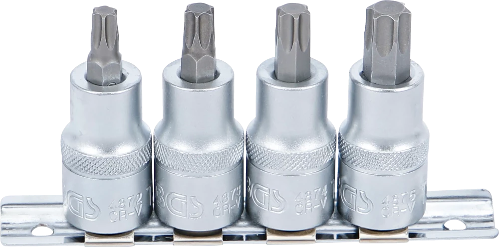 Bit-Einsatz-Satz, Antrieb Innenvierkant 12,5 mm (1/2"), T-Profil (für Torx) T40 - T55, 4-tlg.