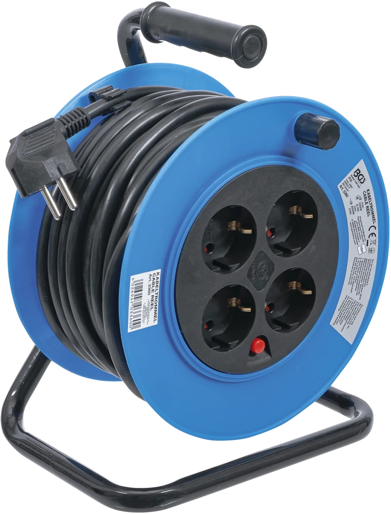 Kabeltrommel, 15 m, 3 x 1,5 mm², 4 Steckdosen, IP 20, 3000 W