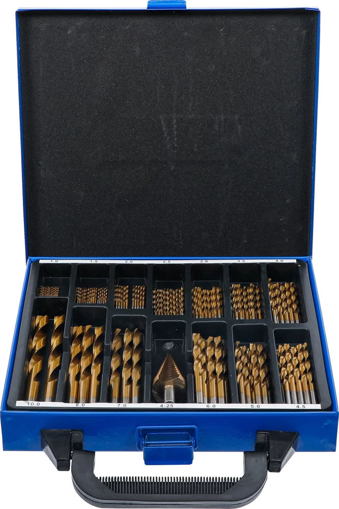 Spiral- und Stufenbohrer-Satz, HSS, Titan nitriert, 1 - 10 mm, 119-tlg.