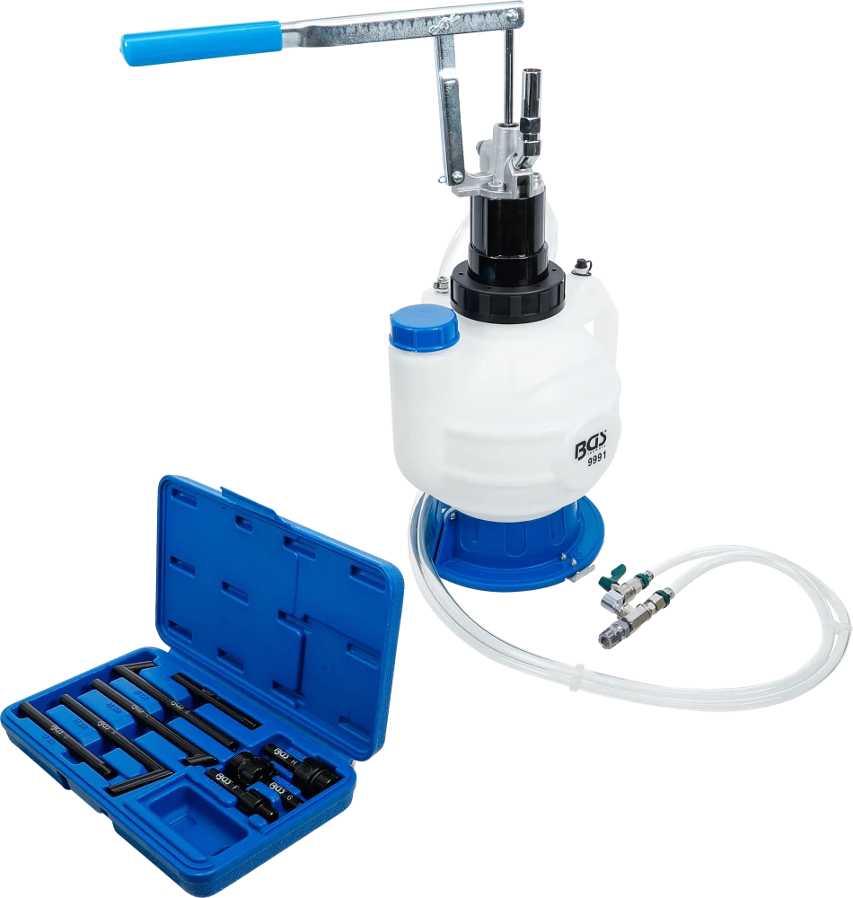 Getriebeöl-Befüllgerät mit Handpumpe, mit Rücklaufsystem, mit 8 Adaptern, 7 l
