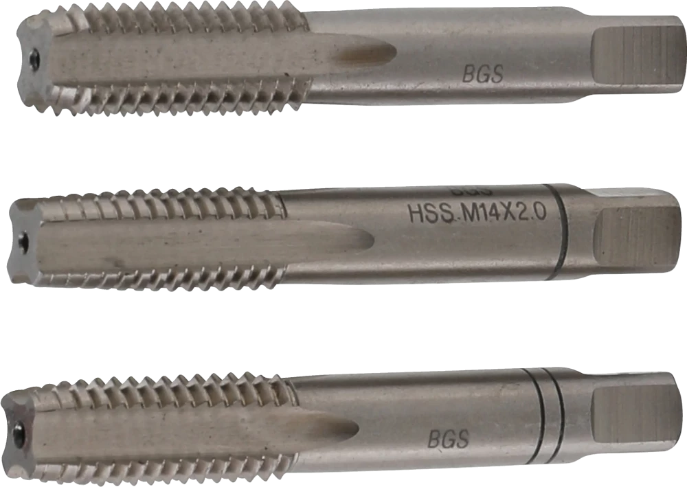 Gewindebohrer-Satz, Vor-, Mittel- und Fertigschneider, HSS-G, M14 x 2,0, 3-tlg.