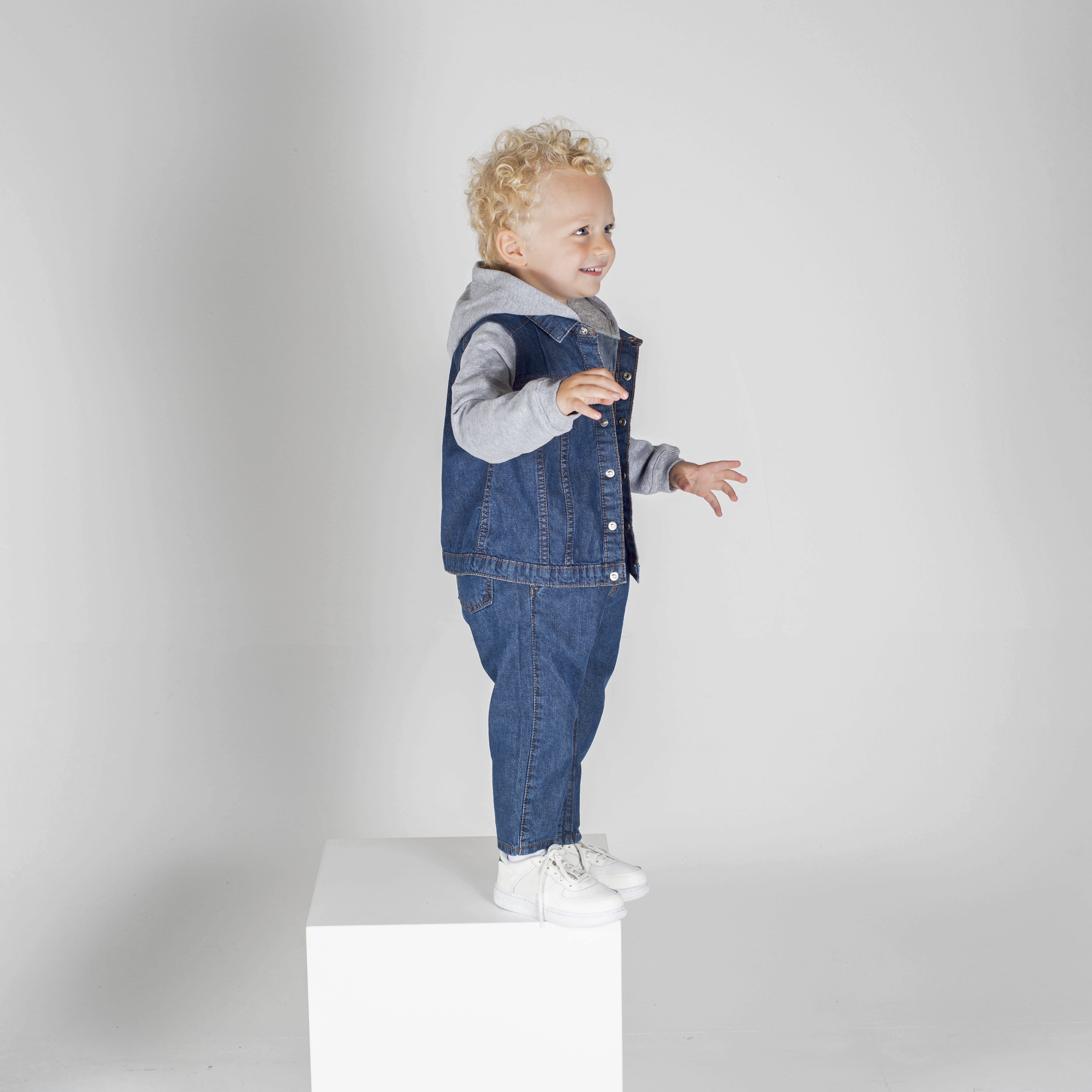 Denim Jacket With Fleece Hood And Sleeves