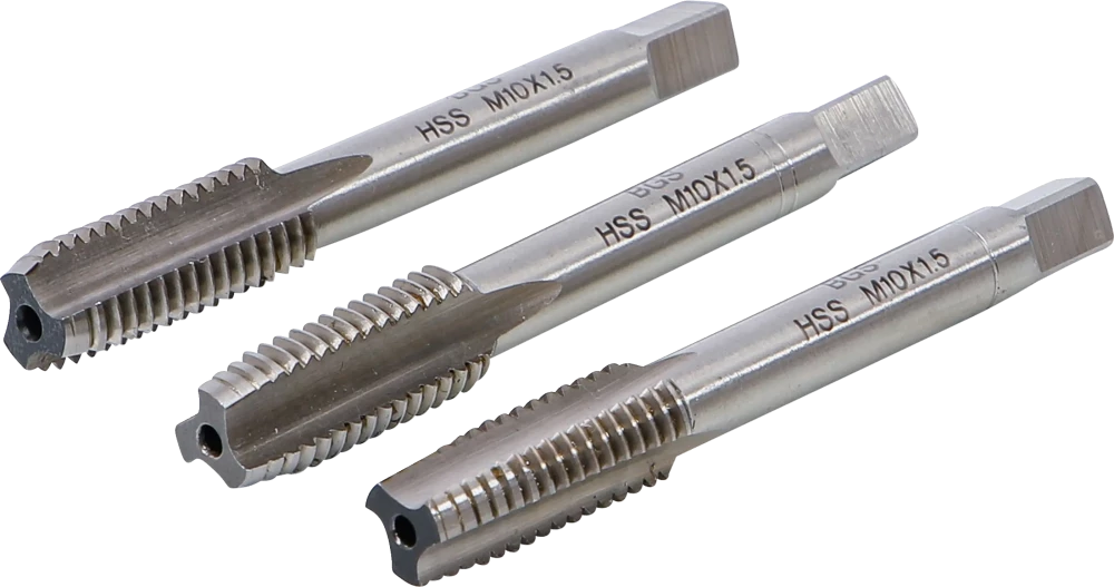 Gewindebohrer-Satz, Vor-, Mittel- und Fertigschneider, HSS-G, M10 x 1,5, 3-tlg.