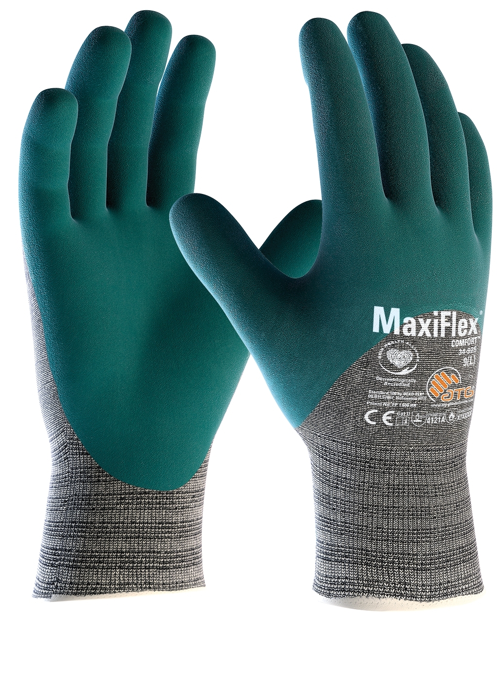 MaxiFlex® Comfort™ Baumwoll-/Nylon-Strickhandschuhe (34-925) grau meliert/grün