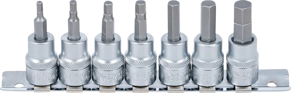 Bit-Einsatz-Satz, Antrieb Innenvierkant 10 mm (3/8"), Innensechskant 1/8" - 3/8", Zollgrößen, 7-tlg.
