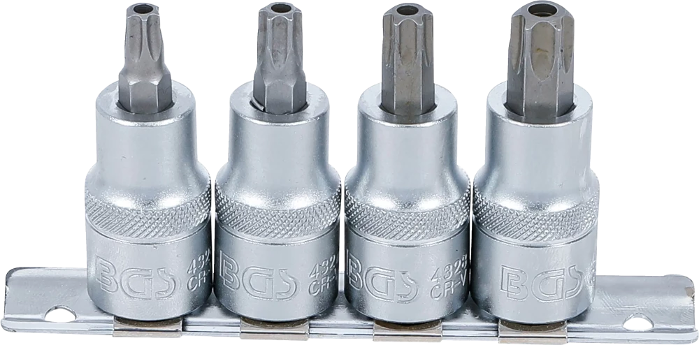 Bit-Einsatz-Satz, Antrieb Innenvierkant 12,5 mm (1/2"), T-Profil (für Torx) mit Bohrung T40 - T55, 4-tlg.