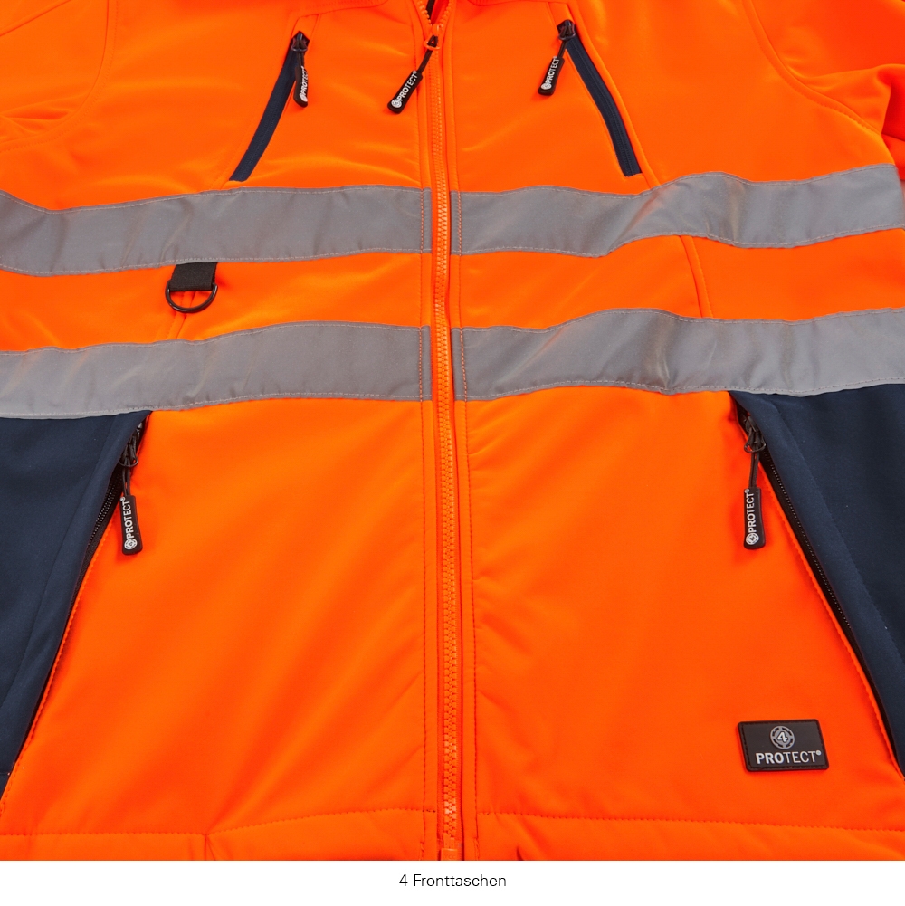 4PROTECT® Warnschutz-Softshelljacke PITTSBURGH leuchtorange/navy