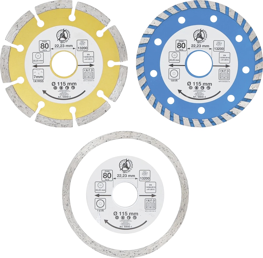 Diamant-Trennscheiben-Satz, Bohrungs-Ø 20 mm, Ø 115 mm, 3-tlg.