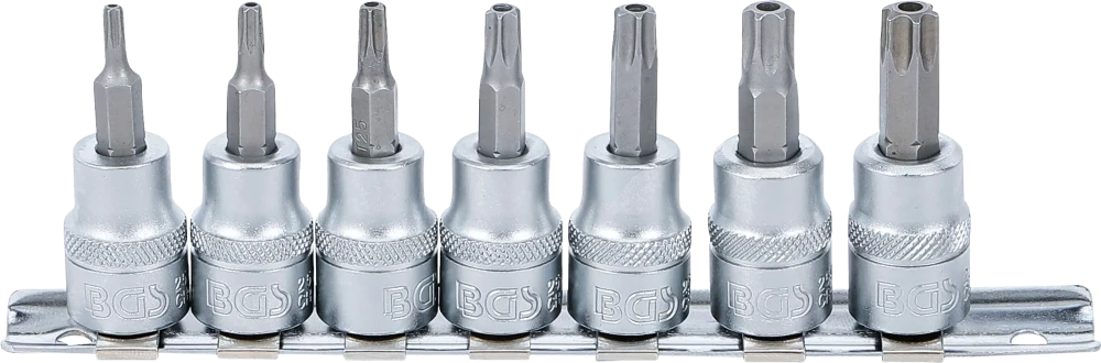 Bit-Einsatz-Satz, Antrieb Innenvierkant 10 mm (3/8"), T-Profil (für Torx) mit Bohrung T15 - T50, 7-tlg.