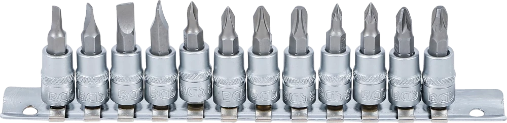 Bit-Einsatz-Satz, Antrieb Innenvierkant 6,3 mm (1/4"), Schlitz, Kreuzschlitz PH, Kreuzschlitz PZ, 12-tlg. 