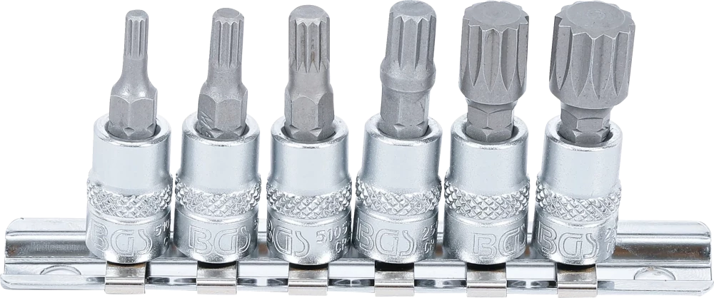 Bit-Einsatz-Satz, Antrieb Innenvierkant 6,3 mm (1/4"), Innenvielzahn (für XZN) M4 - M12, 6-tlg.