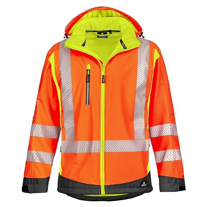 4PROTECT® Warnschutz-Softshelljacke HOUSTON leuchtorange/leuchtgelb