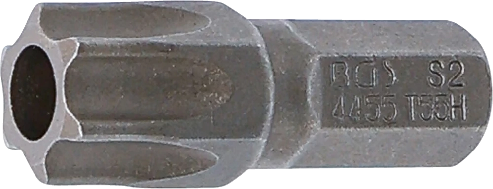 Bit, Länge 30 mm, Antrieb Außensechskant 8 mm (5/16"), T-Profil (für Torx) mit Bohrung T55