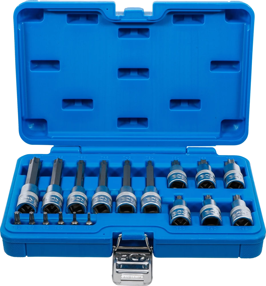 Bit-Einsatz-Satz, Antrieb Innenvierkant 6,3 mm (1/4") / 12,5 mm (1/2"), T-Profil (für Torx), 18-tlg.