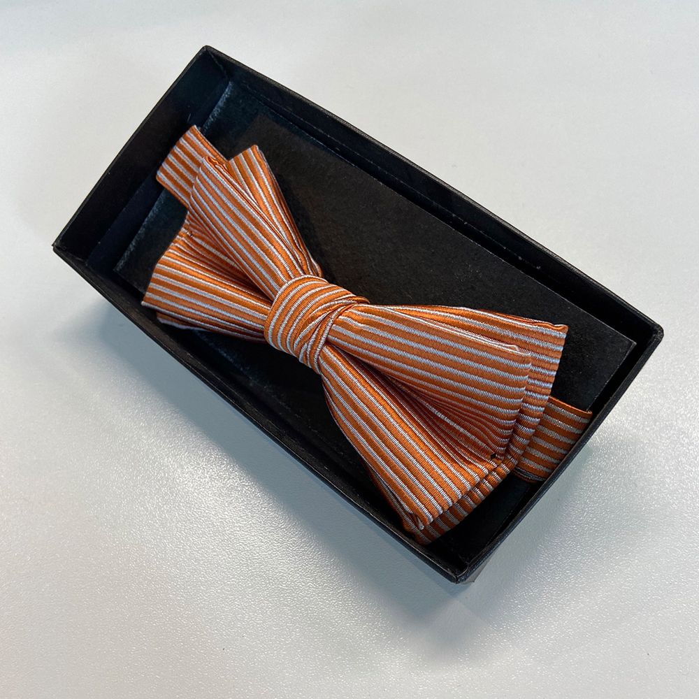 Fliege im Karton terracotta-silber gestreift