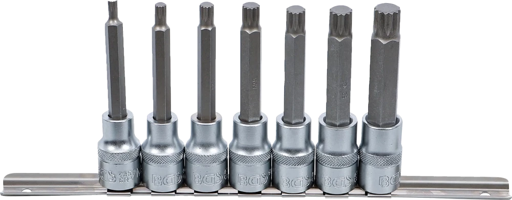 Bit-Einsatz-Satz, Antrieb Innenvierkant 12,5 mm (1/2"), Innenvielzahn (für XZN) M5 - M14, 7-tlg.