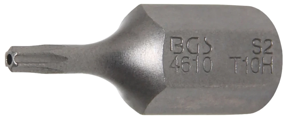 Bit, Länge 30 mm, Antrieb Außensechskant 10 mm (3/8"), T-Profil (für Torx) mit Bohrung T10