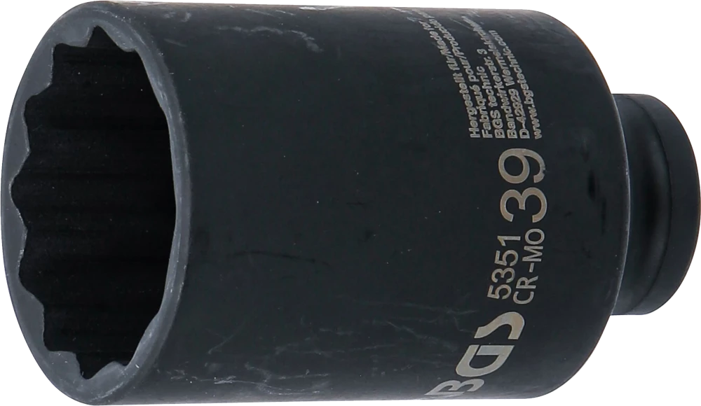 Kraft-Steckschlüssel-Einsatz Zwölfkant, tief, Antrieb Innenvierkant 12,5 mm (1/2"), SW 39 mm