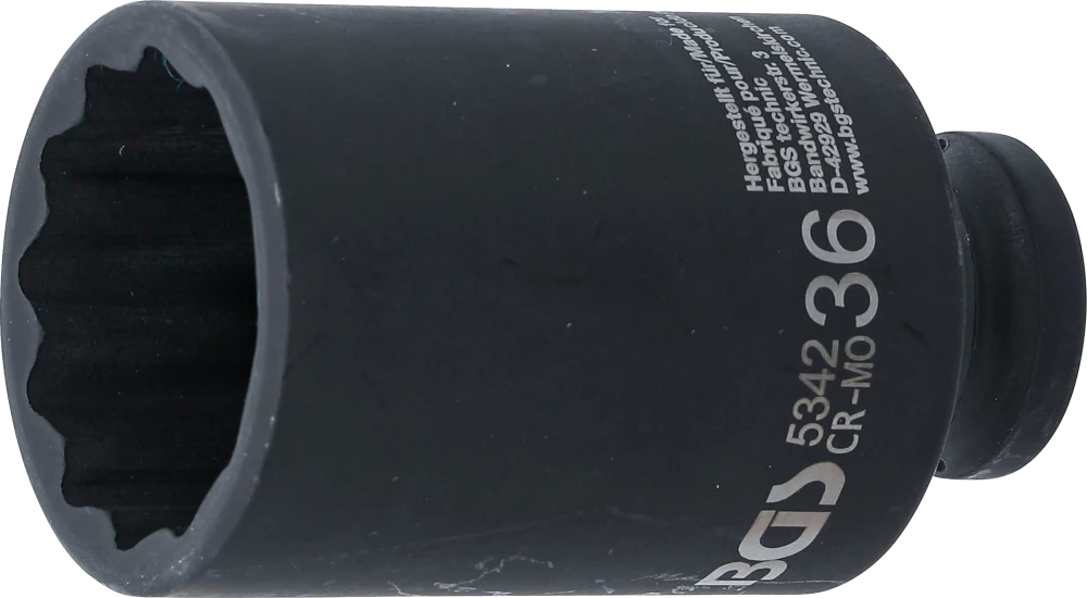 Kraft-Steckschlüssel-Einsatz Zwölfkant, tief, Antrieb Innenvierkant 12,5 mm (1/2"), SW 36 mm